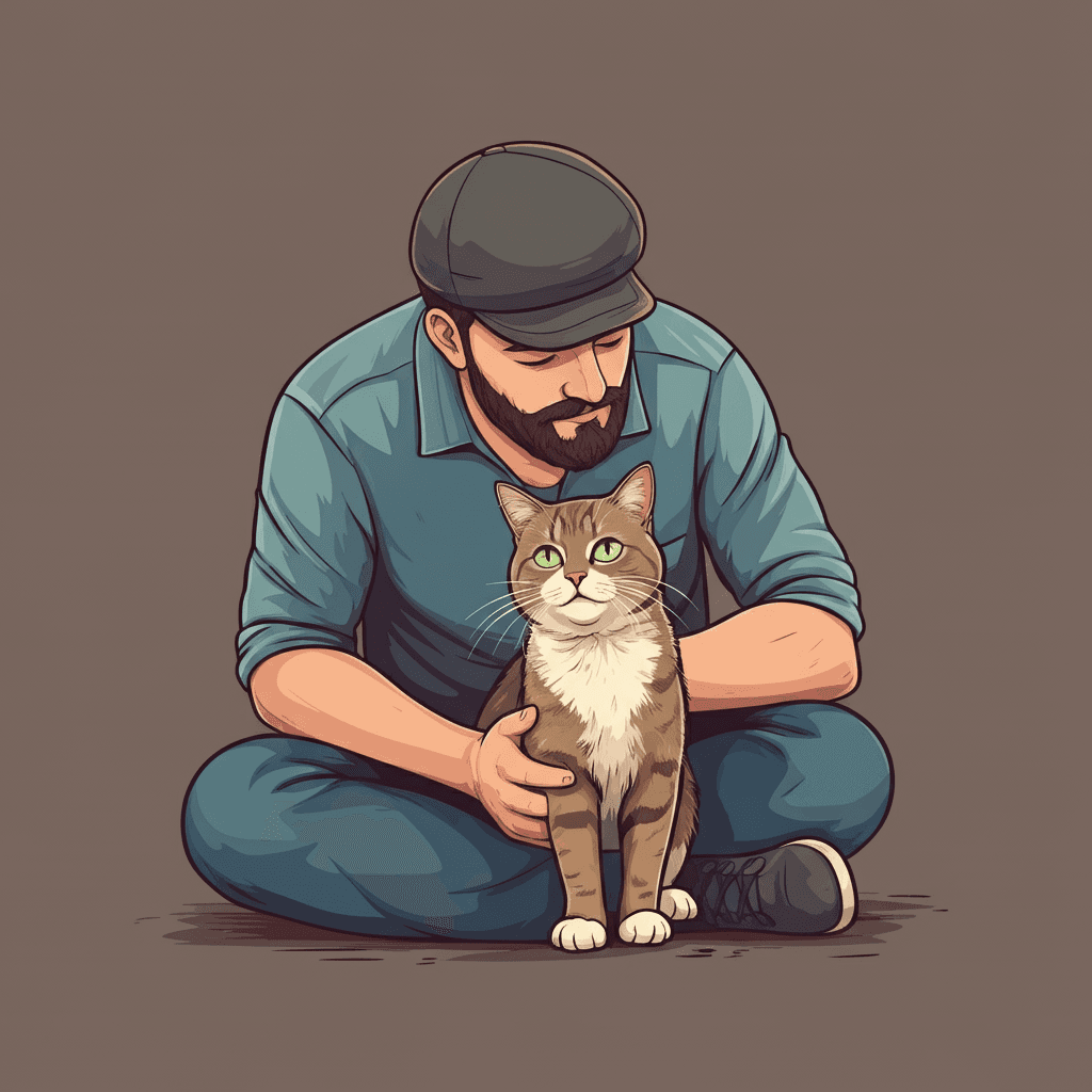 Uomo anziano che tiene in braccio un gatto,