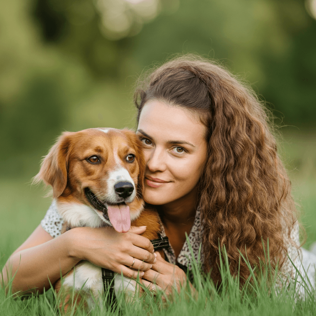 Donna che cammina con il suo cane al guinzaglio in un parco