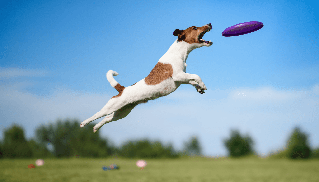 Jack Russell Terrier che salta in alto per afferrare un frisbee, dimostrando le sue incredibili capacità atletiche