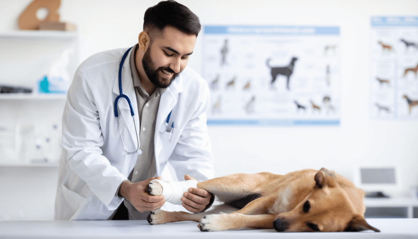 Dimostrazione di come applicare correttamente una benda alla zampa di un cane