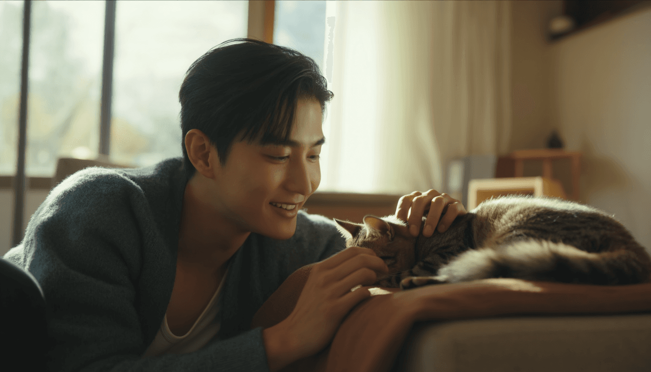Proprietario che accarezza delicatamente un gatto che fa le fusa