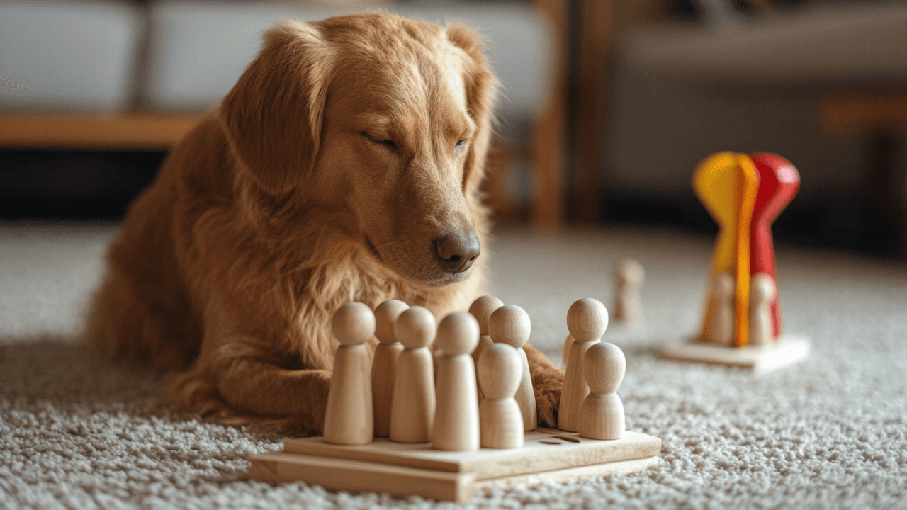 Cane che gioca con un gioco di intelligenza fatto in casa