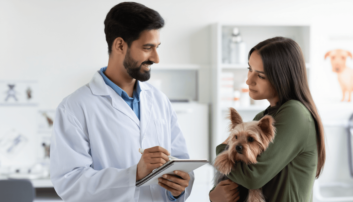 Veterinario comportamentalista durante una consulenza con proprietario e cane