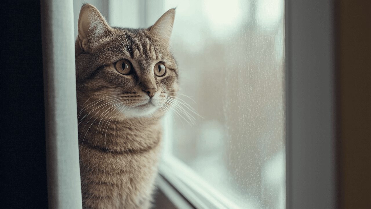 Gatto domestico che osserva curioso dalla finestra