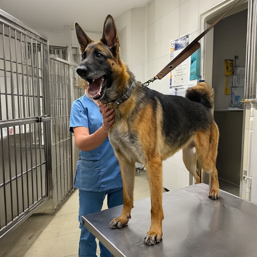 Pastore Belga Malinois durante una visita veterinaria di controllo
