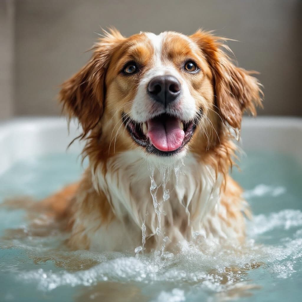 Cane felice dopo il bagno con pelo pulito e profumato