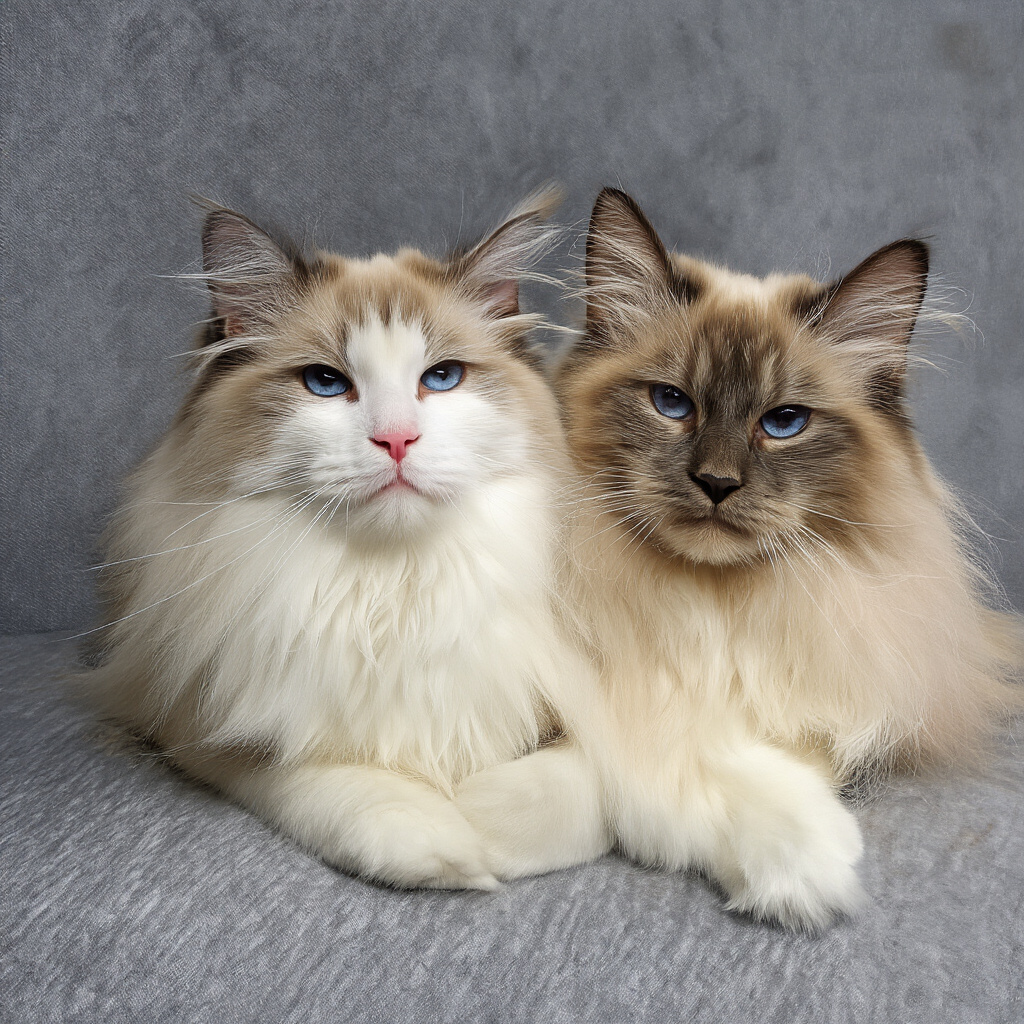 Gatto Ragdoll dal pelo lungo e colorazione point che riposa serenamente