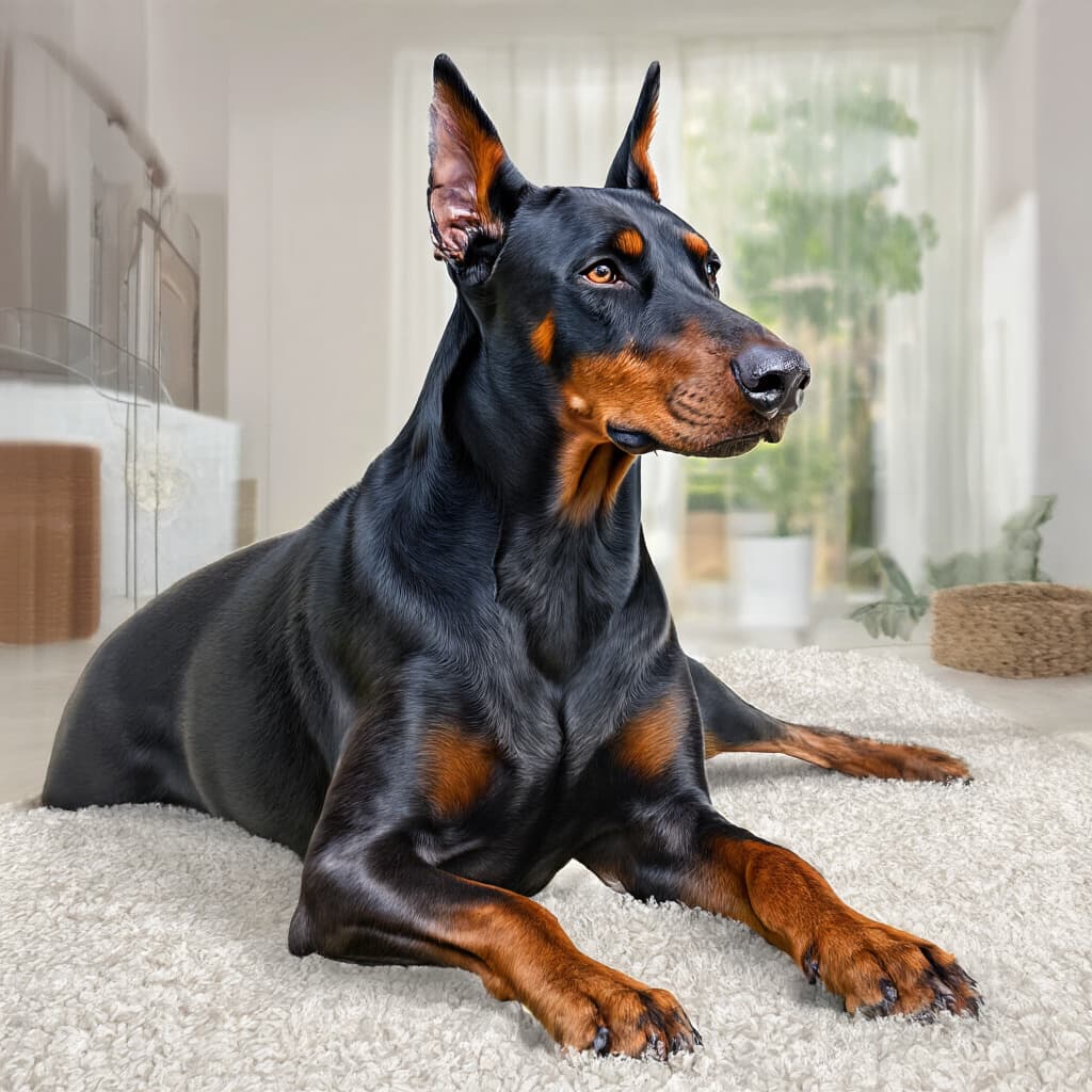 Doberman elegante e maestoso in posa, mostrando la sua natura noble e intelligente