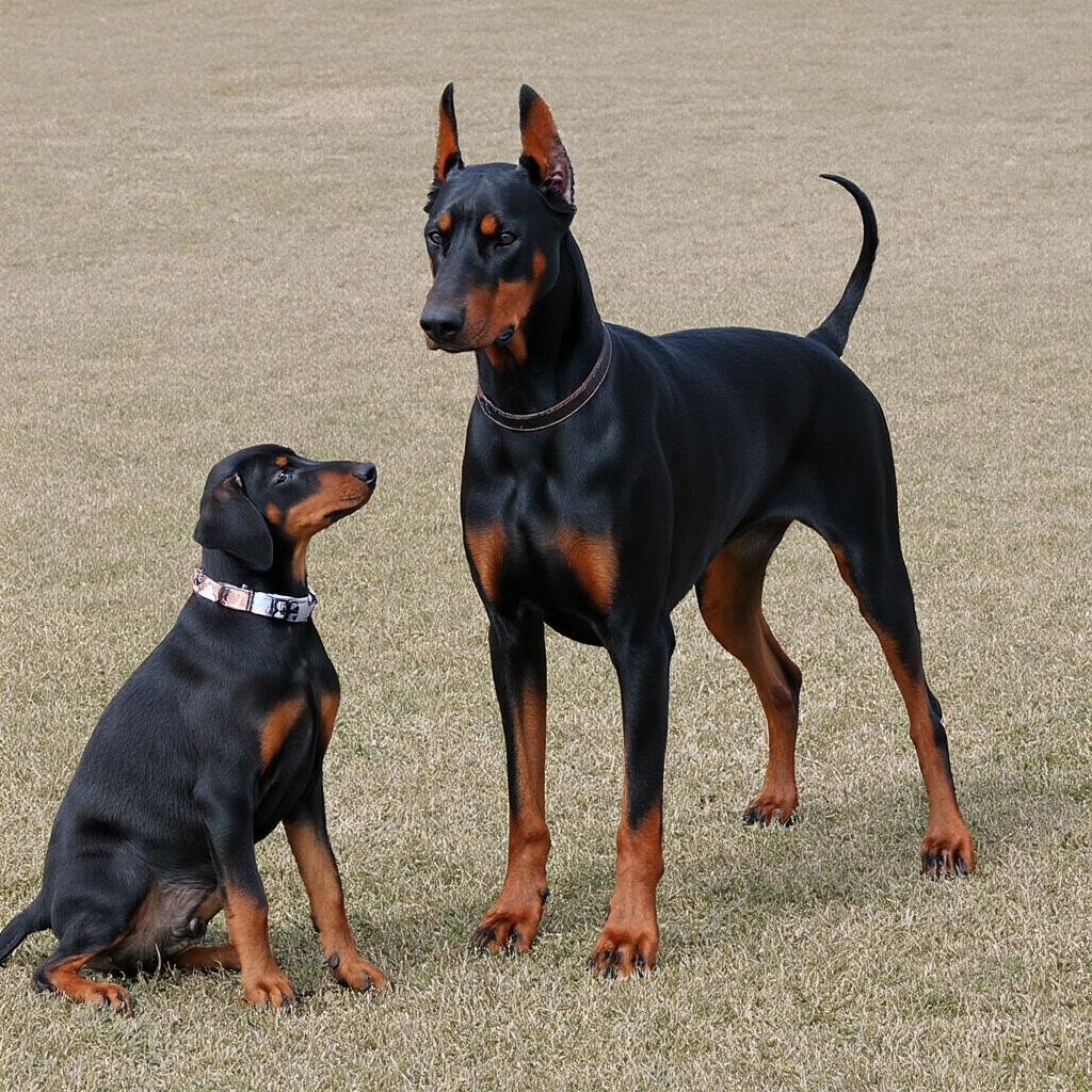 Doberman durante una sessione di addestramento, dimostrando intelligenza e focus