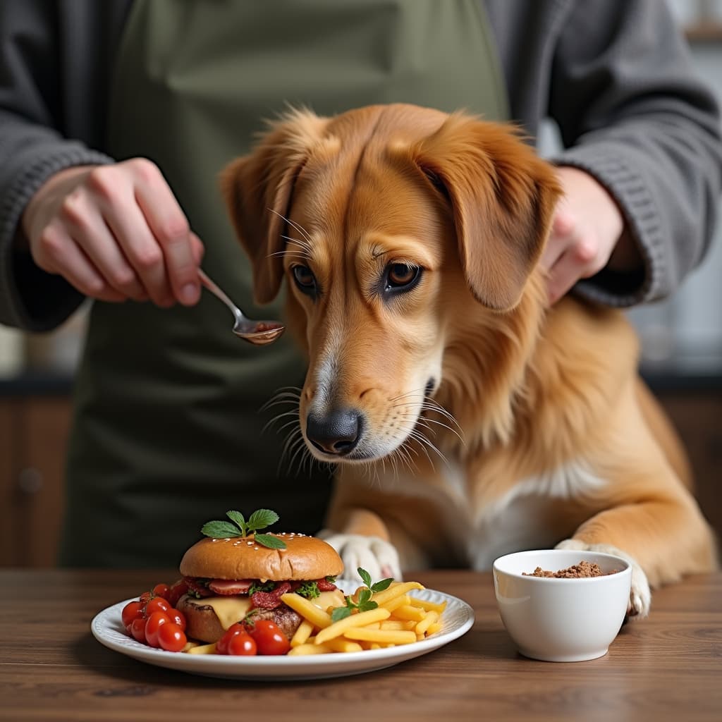Proprietario che misura attentamente la porzione di cibo per il suo cane con un misurino