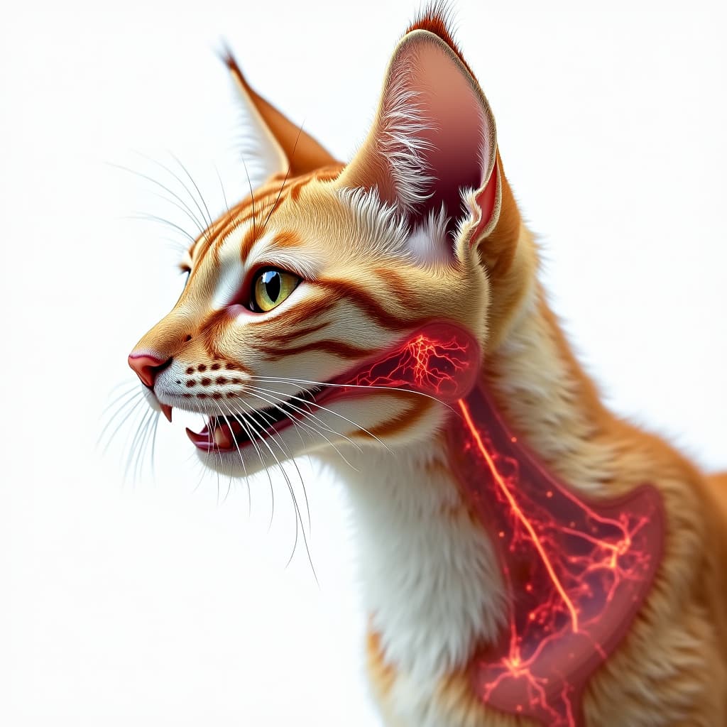 Anatomia del gatto che mostra l'apparato vocale responsabile delle fusa