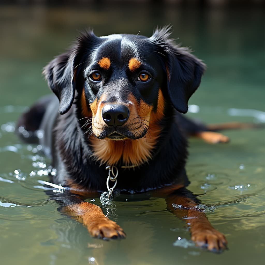 Cane anziano che riposa all'ombra con una ciotola d'acqua vicina