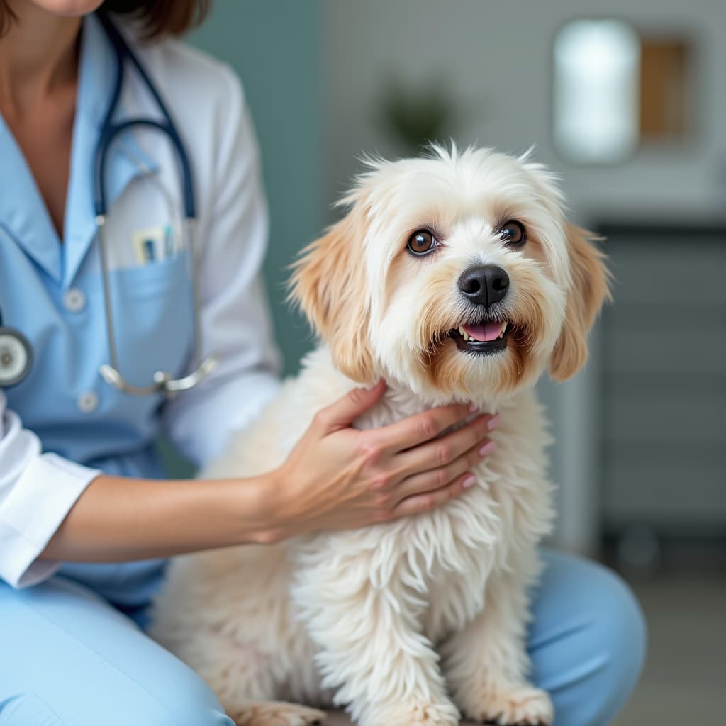 Veterinario che somministra farmaci a un cane per trattare una puntura di insetto