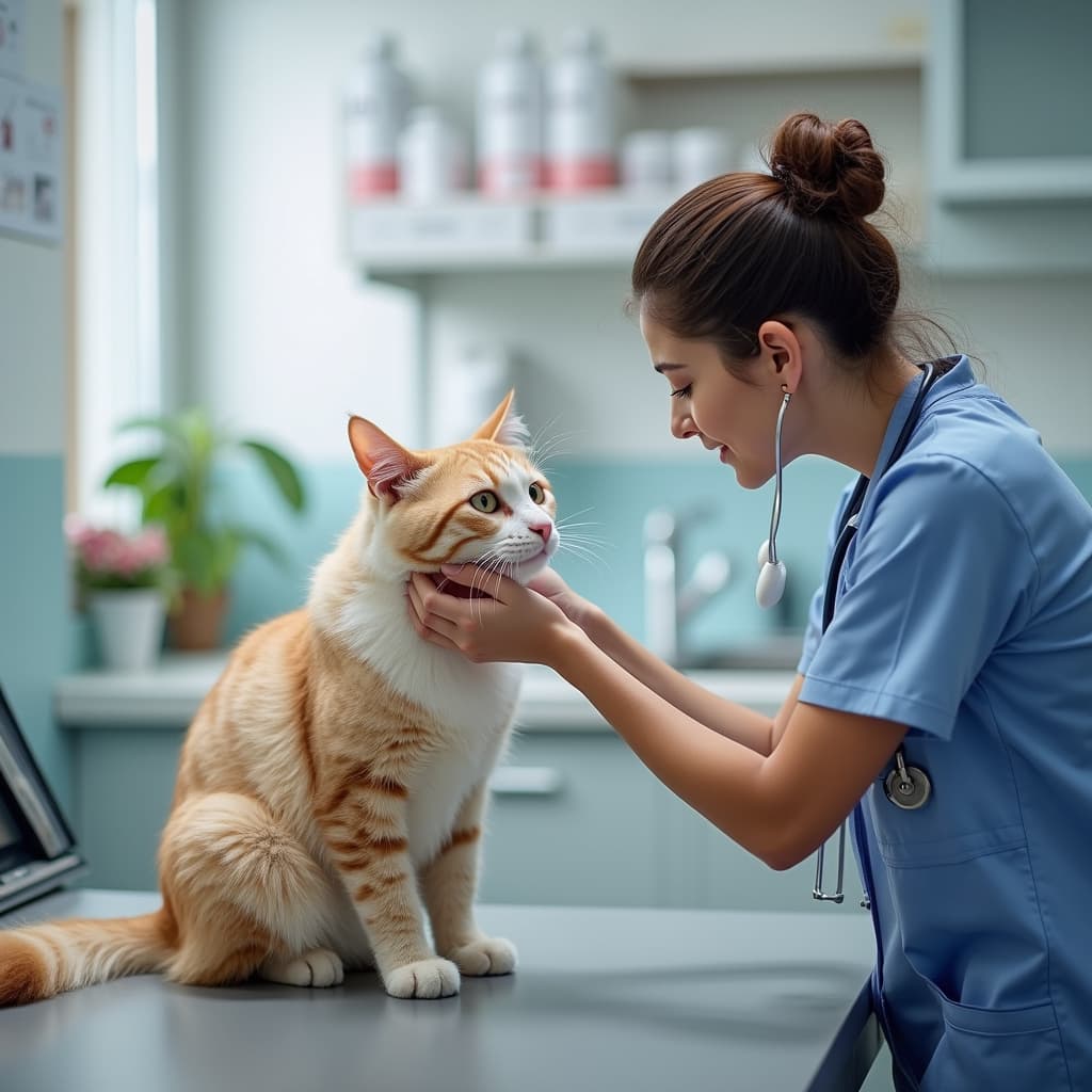 Veterinario che visita un cane e un gatto insieme in una clinica moderna