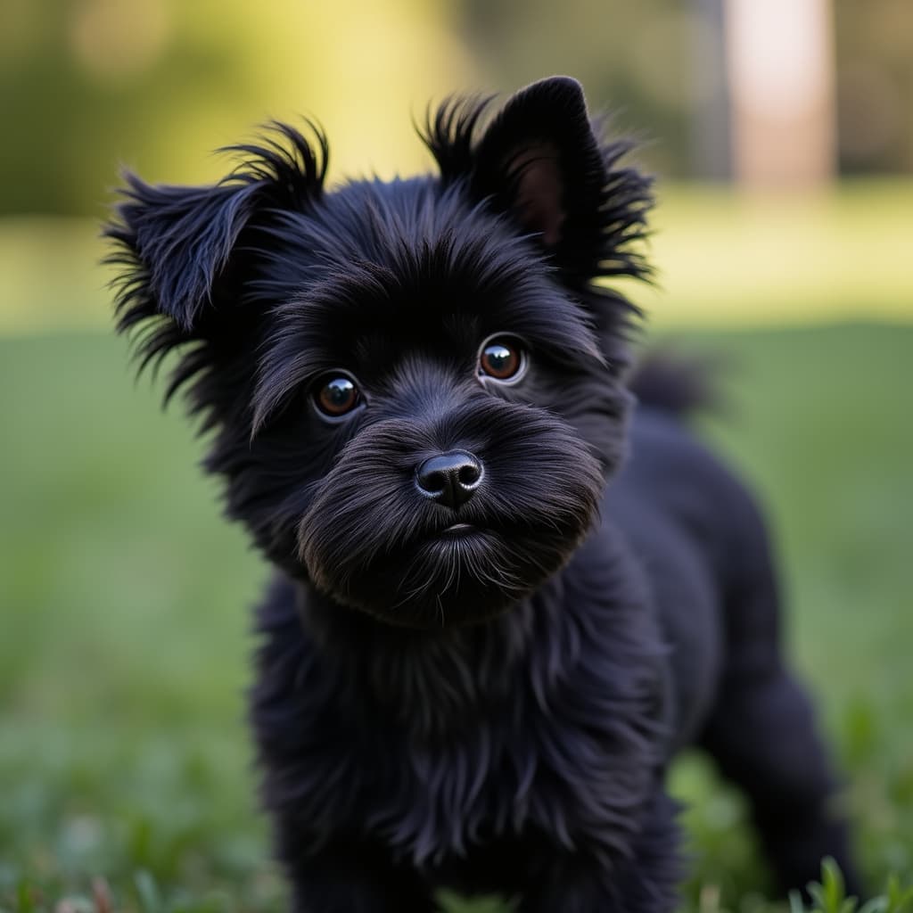 Affenpinscher nero con pelo ruvido e espressione curiosa