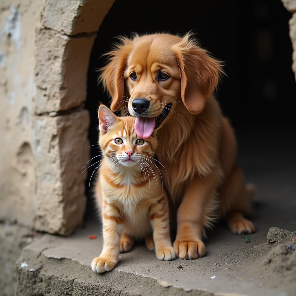 Diversi animali domestici di taglie diverse che mangiano dalle loro ciotole separate